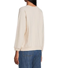 Nurture Petite Knit Crew Neck 3/4 Sleeve Embroidered Top