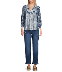 Nurture Petite Mid Rise Embroidered Straight Ankle Jeans