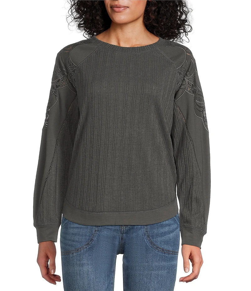Nurture Petite Mixed Media Crew Neck Long Sleeve Top