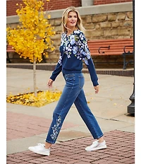 Nurture Petite Navy Floral Printed Long Sleeve V-Neck Sweater