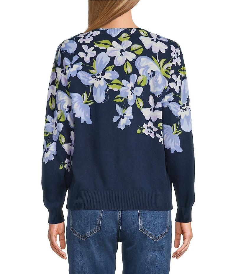 Nurture Petite Navy Floral Printed Long Sleeve V-Neck Sweater