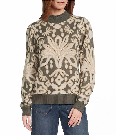 Nurture Petite Patterned Mock Neck Long Sleeve Sweater