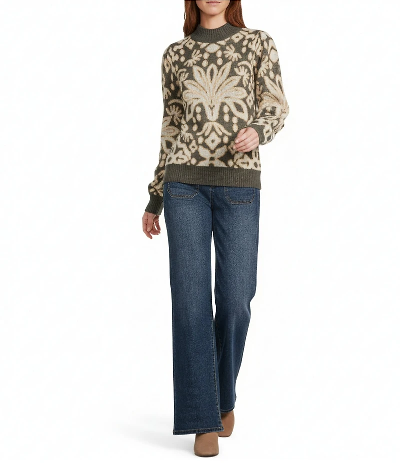 Nurture Petite Patterned Mock Neck Long Sleeve Sweater
