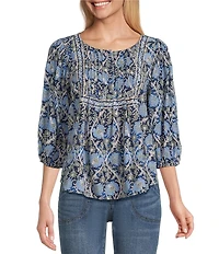 Nurture Petite Pintucked Yoke Crew Neck 3/4 Sleeve Top