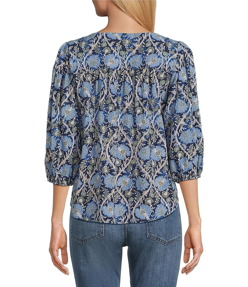 Nurture Petite Pintucked Yoke Crew Neck 3/4 Sleeve Top