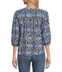 Nurture Petite Pintucked Yoke Crew Neck 3/4 Sleeve Top