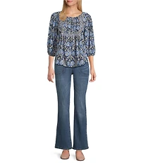 Nurture Petite Pintucked Yoke Crew Neck 3/4 Sleeve Top