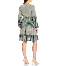 Nurture Petite Print Mix V-Neck Long Sleeve A-Line Dress
