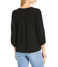 Nurture Petite Size 3/4 Sleeve Keyhole Neck Embroidered Lace Square Yoke Top