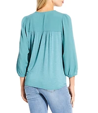 Nurture Petite Size 3/4 Sleeve Keyhole Neck Embroidered Lace Square Yoke Top