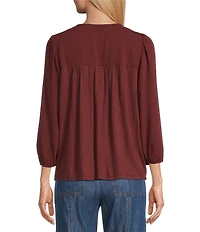 Nurture Petite Size 3/4 Sleeve Keyhole Neck Embroidered Lace Square Yoke Top