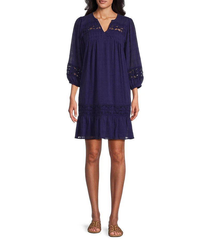 Nurture Petite Size 3/4 Sleeve Notch Neck Short Dress