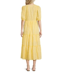 Nurture Petite Size Elbow Puff Sleeve V-Neck Maxi Dress