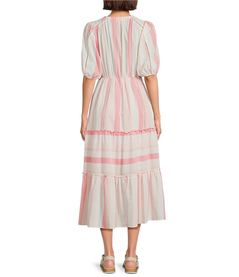 Nurture Petite Size Elbow Puff Sleeve V-Neck Midi Dress