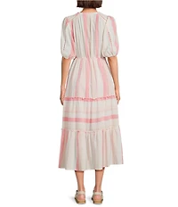 Nurture Petite Size Elbow Puff Sleeve V-Neck Midi Dress