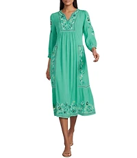 Nurture Petite Size Embroidered 3/4 Sleeve Midi Dress