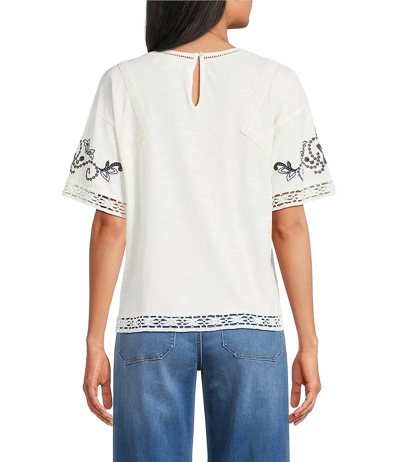 Nurture Petite Size Embroidered Drop Shoulder Knit Top