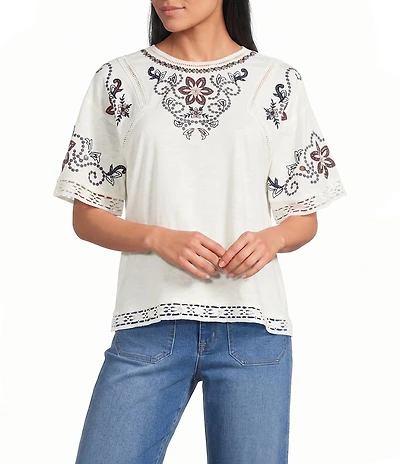 Nurture Petite Size Embroidered Drop Shoulder Knit Top