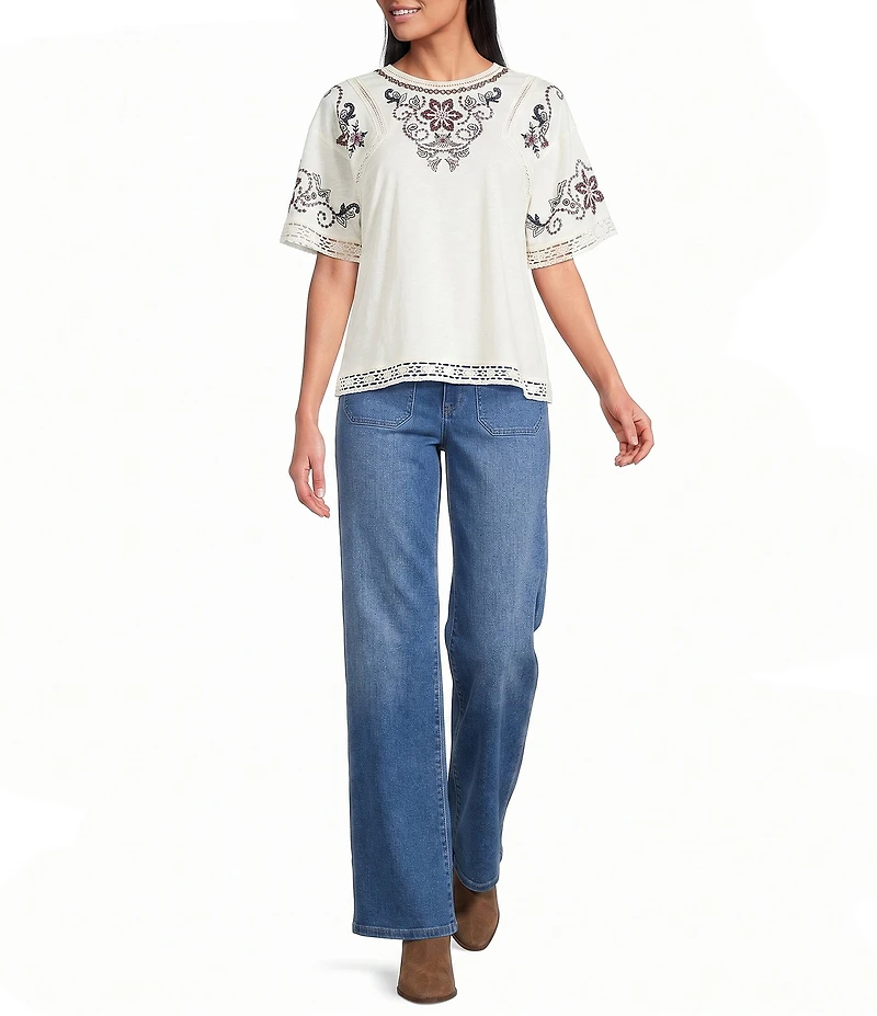 Nurture Petite Size Embroidered Drop Shoulder Knit Top