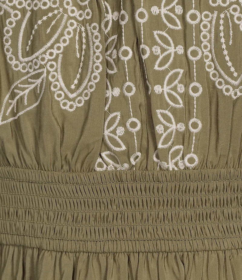 Nurture Petite Size Embroidered Puff Sleeve V-Neck Maxi Dress