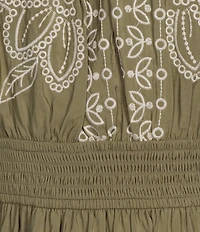 Nurture Petite Size Embroidered Puff Sleeve V-Neck Maxi Dress