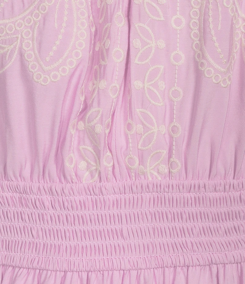 Nurture Petite Size Embroidered Puff Sleeve V-Neck Maxi Dress