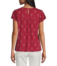 Nurture Petite Size Embroidered Short Flutter Sleeve Crew Neck Knit Top