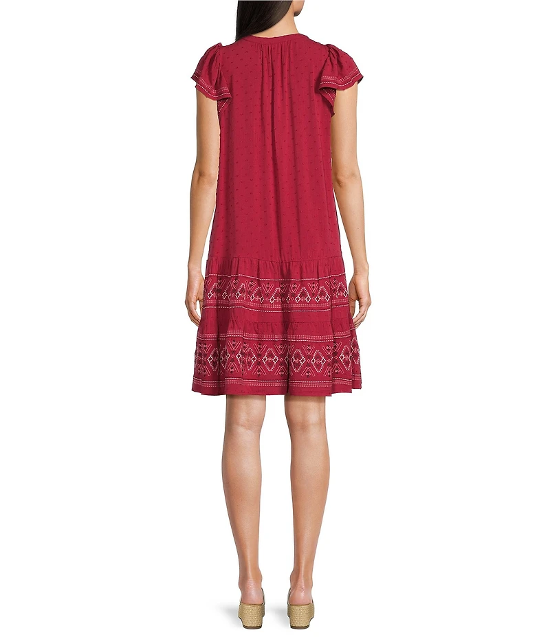 Nurture Petite Size Flutter Sleeve V-Neck Short Swing Dress