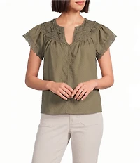 Nurture Petite Size Flutter Sleeve V-Neck Top