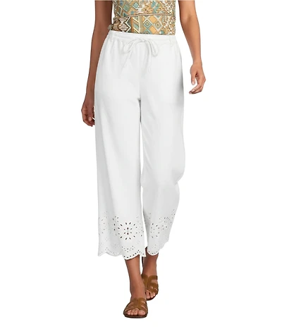 Nurture Petite Size High Rise Embroidered Pull-On Wide Leg Crop Pants