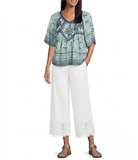 Nurture Petite Size High Rise Embroidered Pull-On Wide Leg Crop Pants