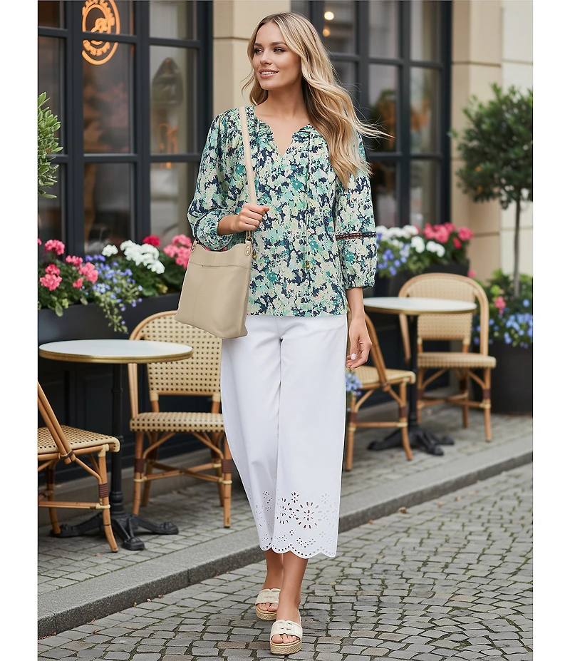 Nurture Petite Size High Rise Embroidered Pull-On Wide Leg Crop Pants
