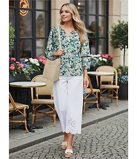 Nurture Petite Size High Rise Embroidered Pull-On Wide Leg Crop Pants