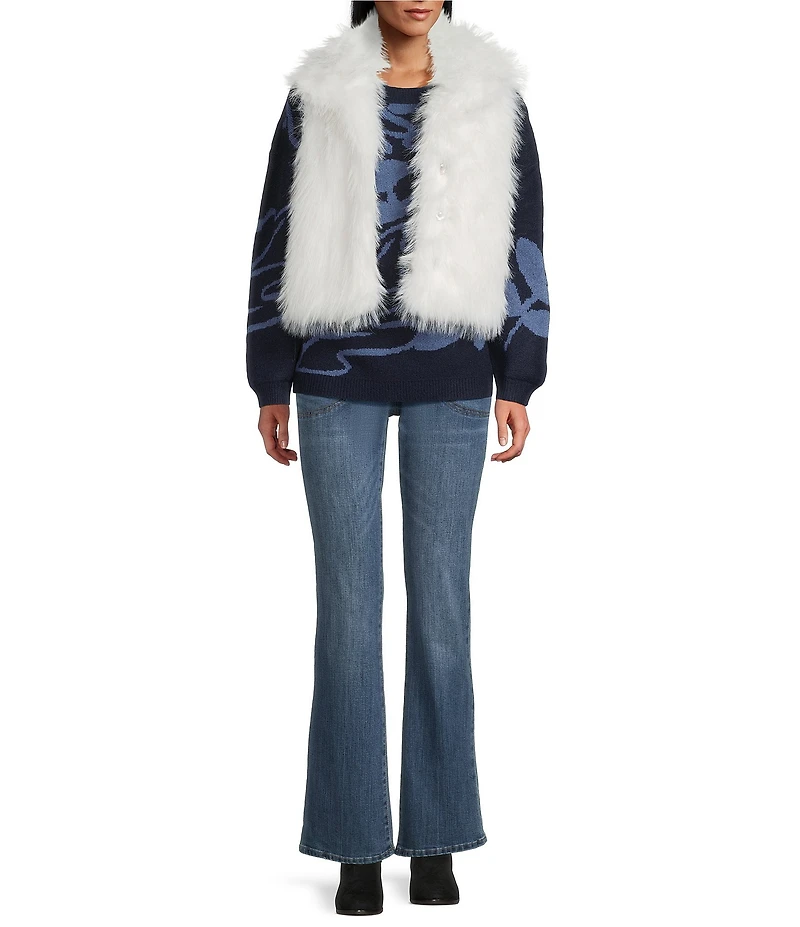 Nurture Petite Size Leaf Pattern Long Sleeve Crew Neck Sweater