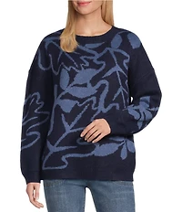 Nurture Petite Size Leaf Pattern Long Sleeve Crew Neck Sweater