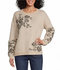 Nurture Petite Size Long Sleeve Floral Patterned Crew Neck Sweater