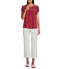 Nurture Petite Size Mid Rise Embroidered Demi Boot Crop Pants