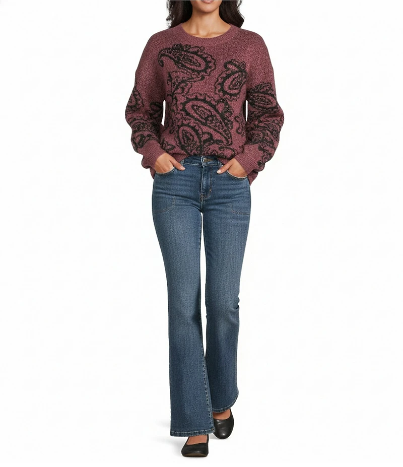 Nurture Petite Size Paisley Pattern Long Sleeve Crew Neck Sweater
