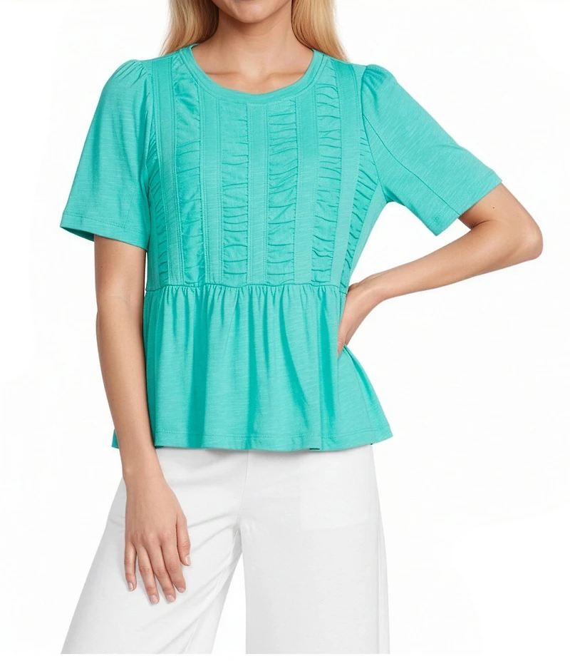 Nurture Petite Size Ruched Short Sleeve Crew Neck Top