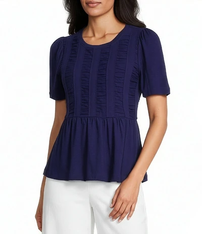 Nurture Petite Size Ruched Short Sleeve Crew Neck Top