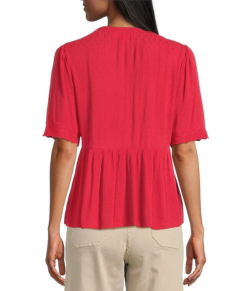 Nurture Petite Size Short Sleeve Button Front V-Neck Top