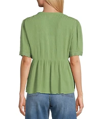 Nurture Petite Size Short Sleeve Button Front V-Neck Top