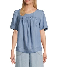 Nurture Petite Size Short Sleeve Crew Neck Curved Yoke Top