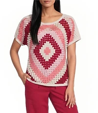 Nurture Petite Size Short Sleeve Crochet Pullover