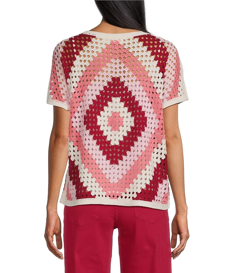 Nurture Petite Size Short Sleeve Crochet Pullover