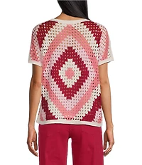 Nurture Petite Size Short Sleeve Crochet Pullover