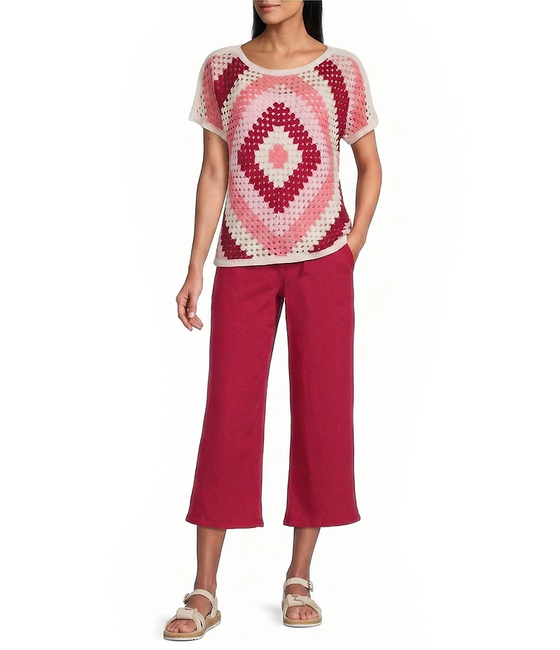 Nurture Petite Size Short Sleeve Crochet Pullover