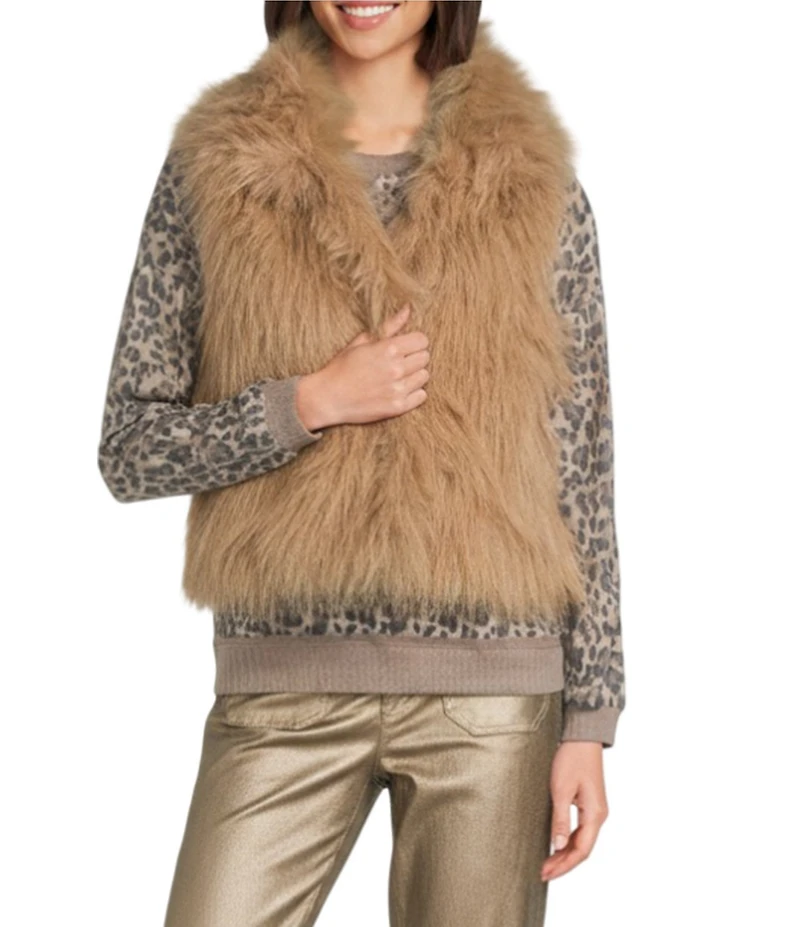 Nurture Petite Size Sleeveless Faux Fur Snap Close Collared Vest