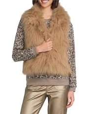 Nurture Petite Size Sleeveless Faux Fur Snap Close Collared Vest