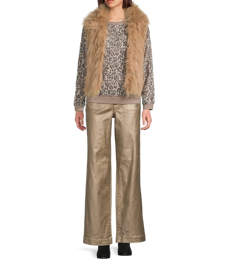 Nurture Petite Size Sleeveless Faux Fur Snap Close Collared Vest